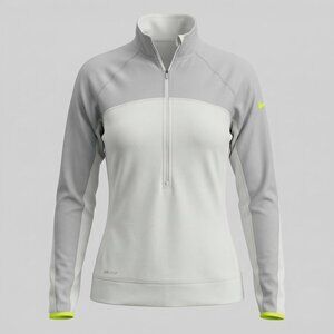 Nike Pro Dri Fit 1/2 Zip Long Sleeve‎ Womens Size Large Gray White 607562-121